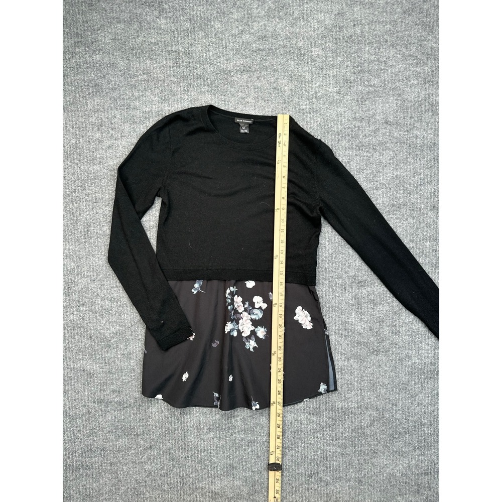 Club Monaco Womens Small Black Mixed Media Floral Hem Knit Sweater Long Sleeve - Picture 9 of 11